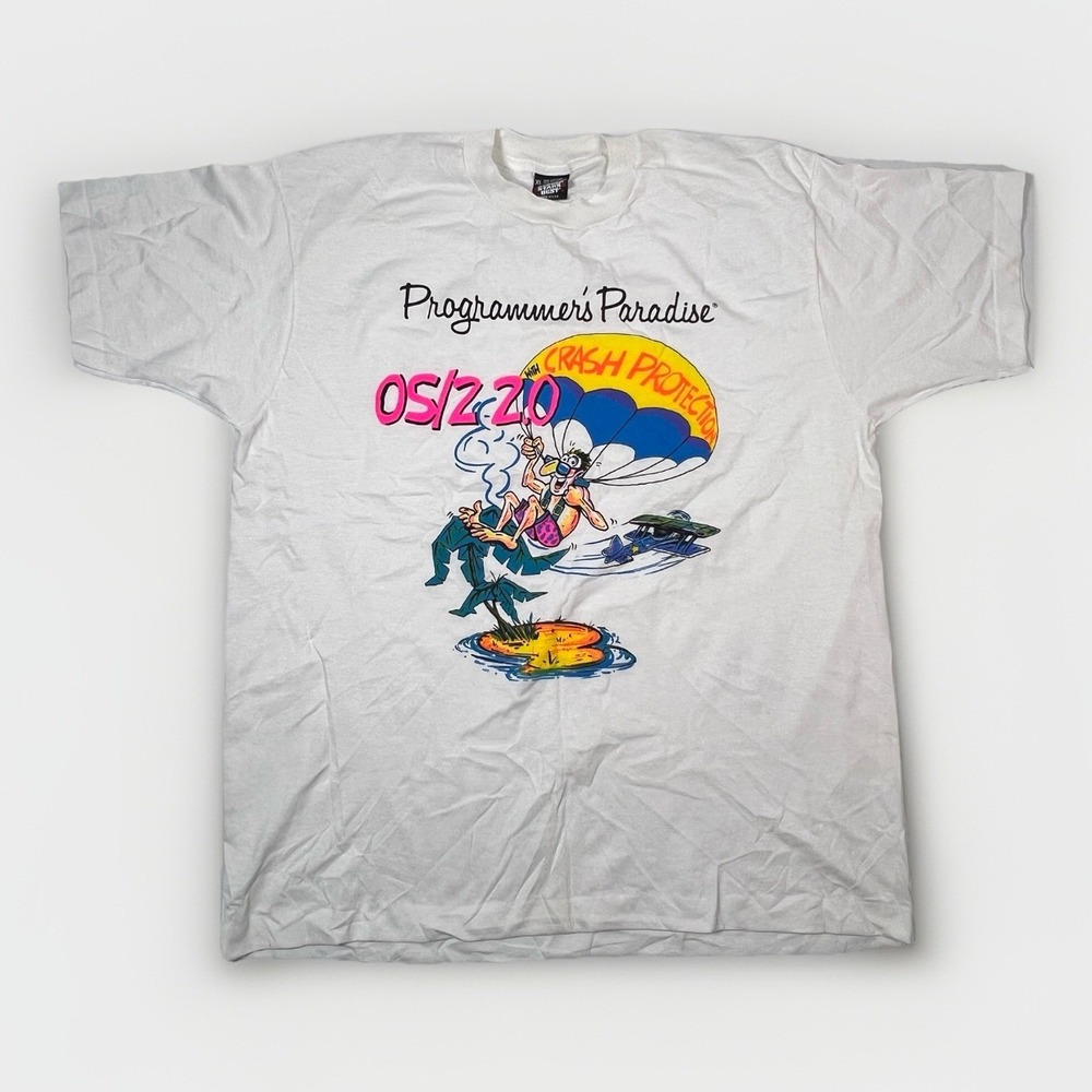 VTG T-Shirt White‎ XL 90's IBM &Microsoft  Promotional operating system OS/2 2.0